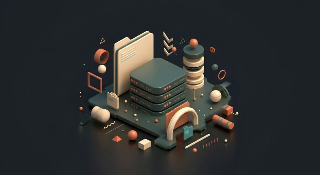 A stylized illustration of data storage and processing